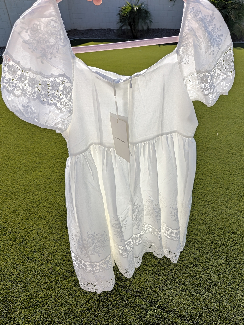 NWT Rosie Posie White Eyelet Puff-Sleeve Cotton Dress Small
